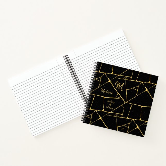 Kintsugi  Gold  Black Japanese Pottery Art Name Notebook (Inside)