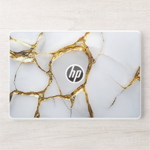Kintsugi-Inspired White Marble Texture with Gold V HP Laptop Skin