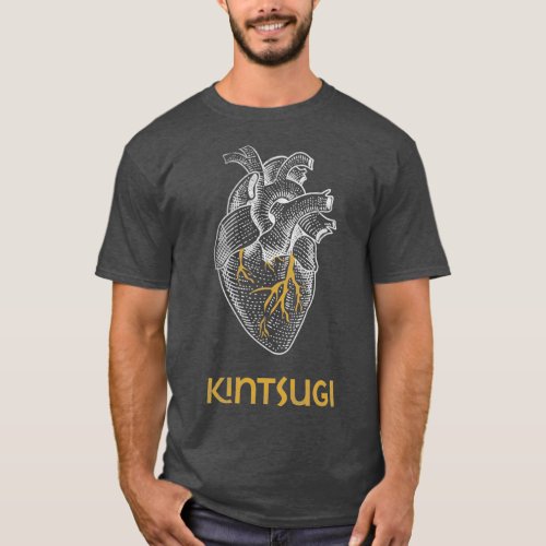 Kintsugi Japanese Pottery Heart with Gold T_Shirt