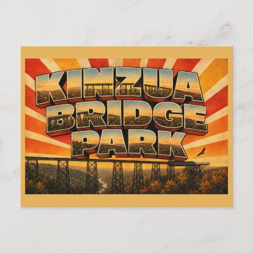 Kinzua Bridge Park PA Gorge Forest Viaduct Art Postcard