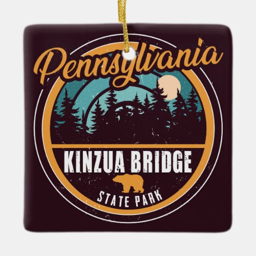 Kinzua Bridge State Park Pennsylvania Retro Badge Ceramic Ornament