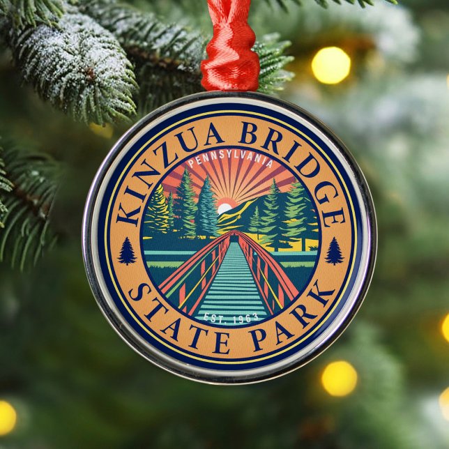 Kinzua Bridge State Park Pennsylvania Retro Badge Metal Ornament (Creator Uploaded)