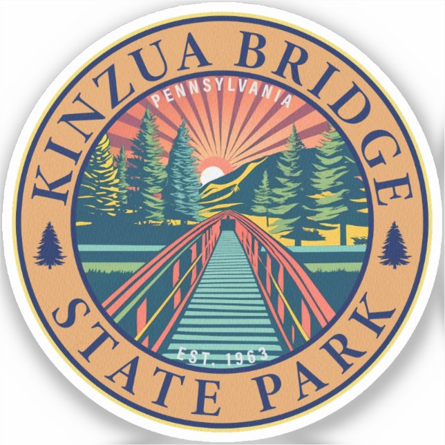 Kinzua Bridge State Park Pennsylvania Retro Badge Sticker (Front)