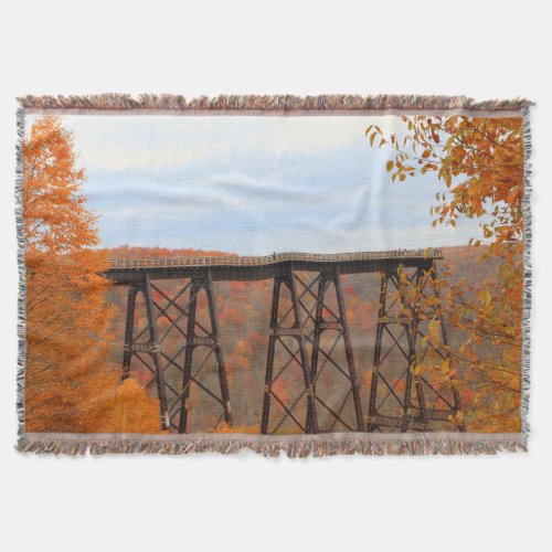 Kinzua Railroad Bridge Skywalk Fall Foliage Color  Throw Blanket