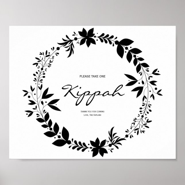 Kippah Sign, Customizable Kippot Wedding Sign  (Front)