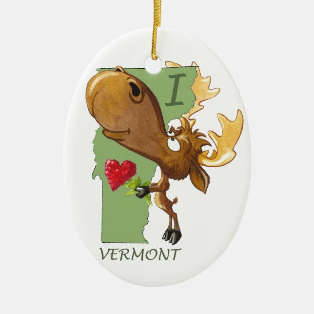 Kirby the Moose Vermoosin' "I Heart Vermont" Ceramic Ornament (Front)