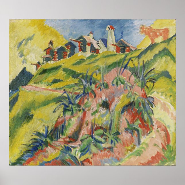 Kirchner - Bergdorf With Pink Cow 1919 Poster (Front)