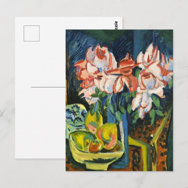 Kirchner Pink Roses Expressionist Floral Art Postcard (Front/Back)