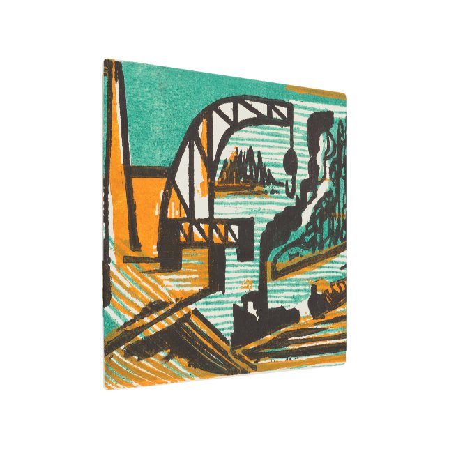 Kirchner River Landscape with Crane and Barges Metal Print (Angled)