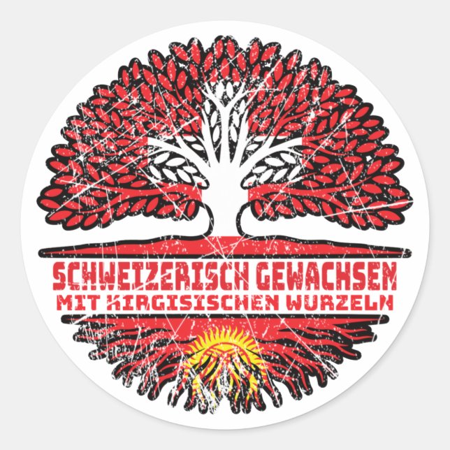 Kirgisistan Kirgisisch Schweizer Schweiz Baum Classic Round Sticker (Front)