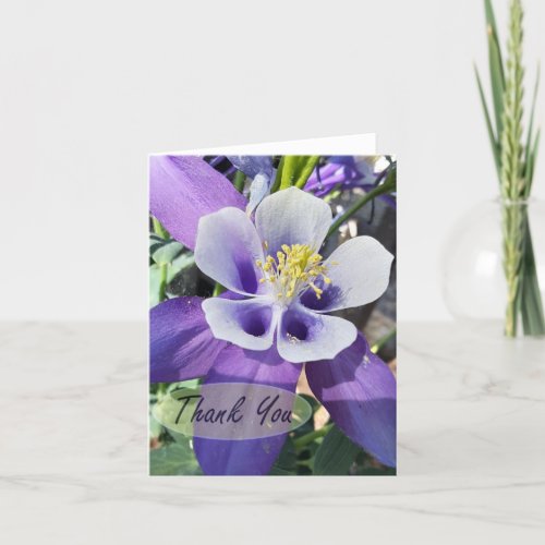 Kirigami Blue and White Columbine Flower Thank You Card