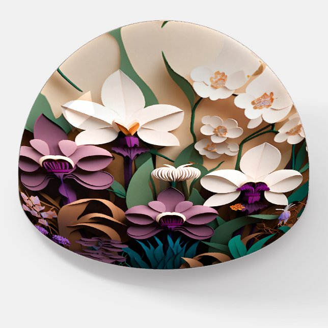 Kirigami style art, 3D Orchids Bloom Flowers Paperweight (Angled)
