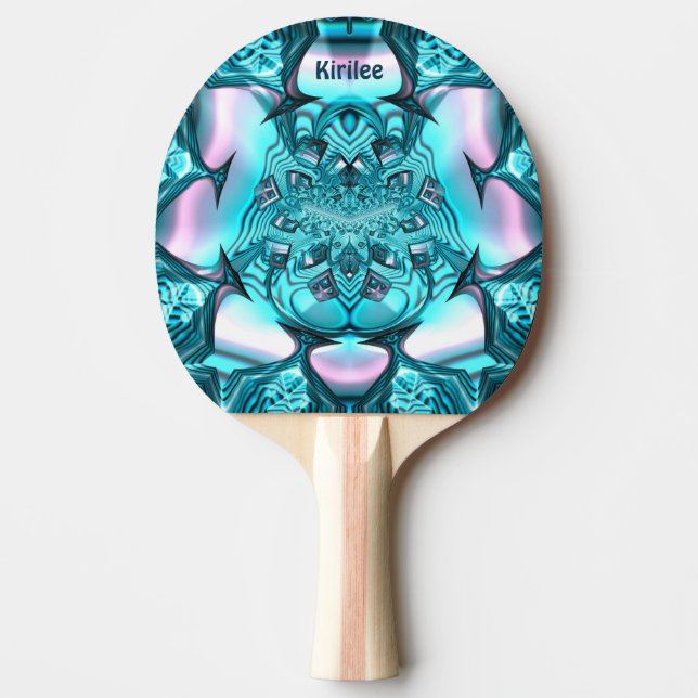KIRILEE ~ MARSHMALLOWS ~ Pink Blue Fractal ~  Ping Pong Paddle (Front)