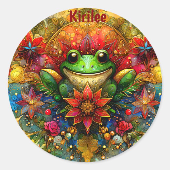 KIRILEE ~ SHINY Christmas FROG ~  Classic Round Sticker (Front)