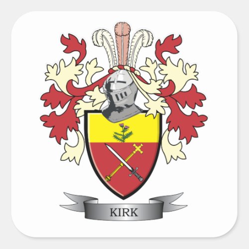 Kirk Family Crest Coat of Arms Square Sticker
