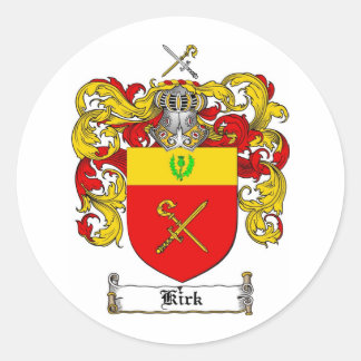 KIRK FAMILY CREST -  KIRK COAT OF ARMS CLASSIC ROUND STICKER