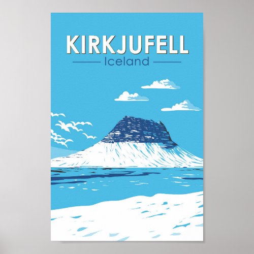 Kirkjufell Iceland Travel Art Vintage Poster