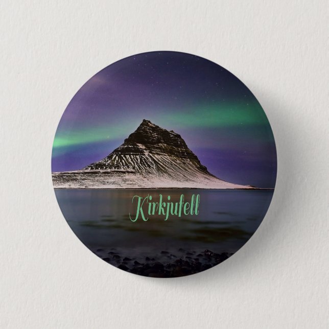 Kirkjufell Mountain in Iceland Northern Lights Button (Front)