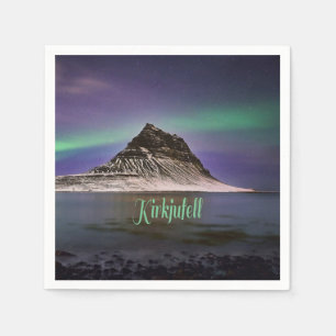 Kirkjufell Mountain in Iceland Northern Lights Napkins