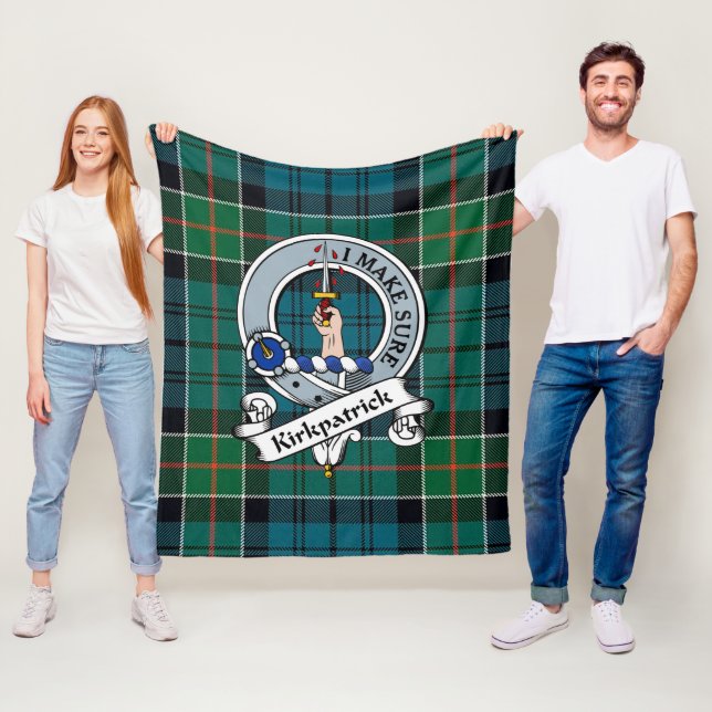 Kirkpatrick Clan Badge Tartan Plaid Fleece Blanket (In Situ)
