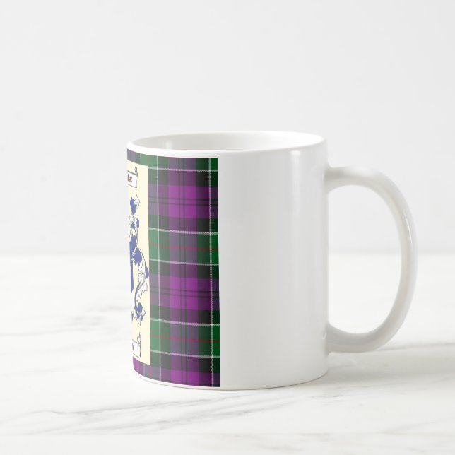 Kirkpatrick Crest on Couquhoun Purple Tartan Coffee Mug (Right)