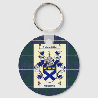 Kirkpatrick Crest on Douglas Blue Tartan Keychain