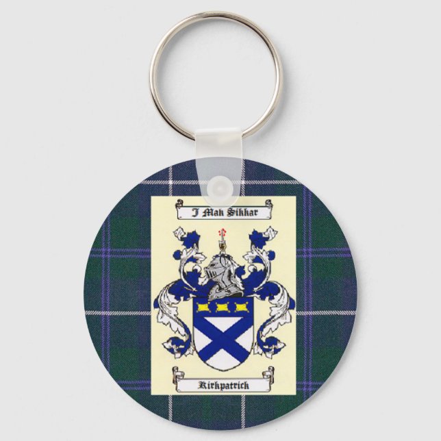 Kirkpatrick Crest on Douglas Blue Tartan Keychain (Front)