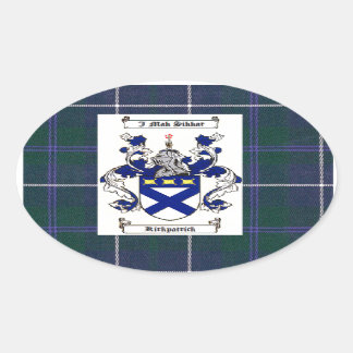 Kirkpatrick Crest on Douglas Blue Tartan Oval Sticker