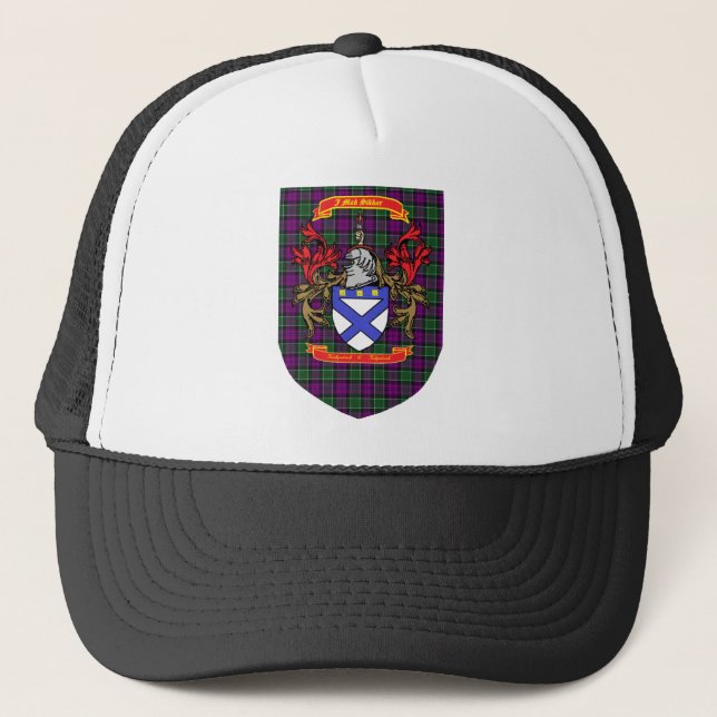 Kirkpatrick Kilpatrick Crest on Colquhoun Tartan Trucker Hat (Front)