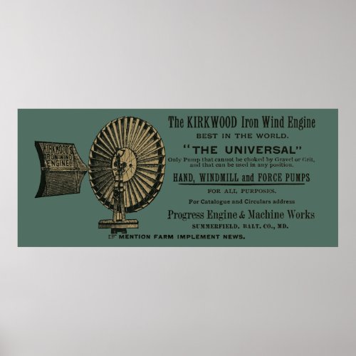 Kirkwood Iron Wind Engine Windmill Summerfield Poster
