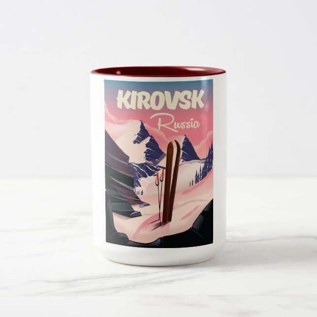 Kirovsk Russia ski travel poster Two-Tone Coffee Mug (Center)