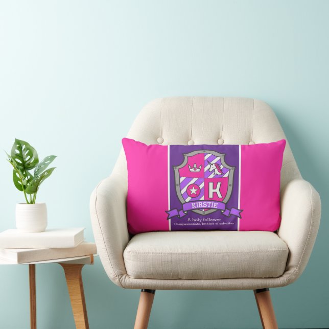 Kirstie name meaning pink crest unicorn lumbar pillow (Chair)