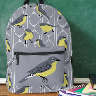Kirtland's Warblers Bird Lovers Gray and Yellow Printed Backpack