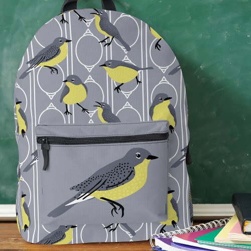 Kirtlands Warblers Bird Lovers Gray and Yellow Printed Backpack