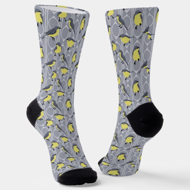 Kirtland's Warblers Bird Lovers Gray and Yellow Socks (Angled)
