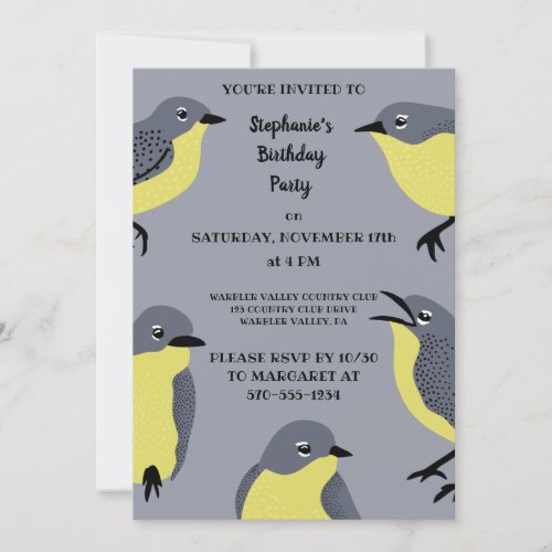Kirtlands Warblers Bird Lovers Gray Yellow Party Invitation