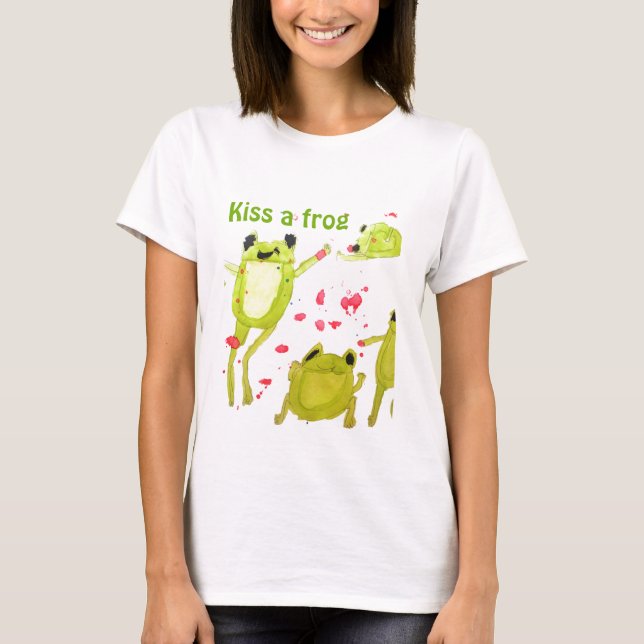 Kiss a frog environmental slogan Cute frog T-Shirt (Front)