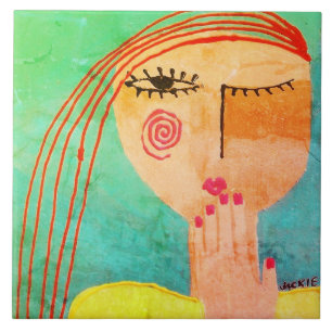 Kiss Abstract Portrait of a Woman Ceramic Tile