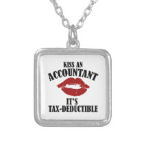 kiss an accountant funny CPA Silver Plated Necklace