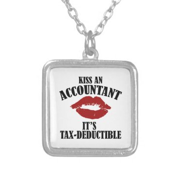 kiss an accountant funny CPA Silver Plated Necklace