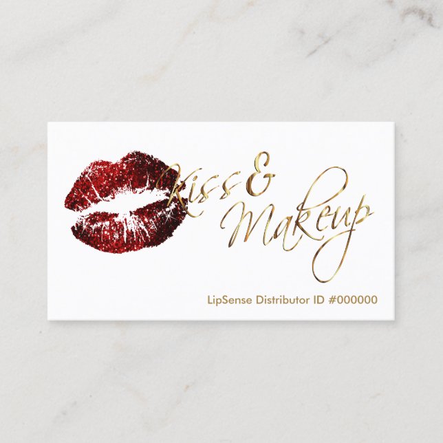 Kiss and Makeup - Cinnamon Red Glitter Lips Business Card (Front)