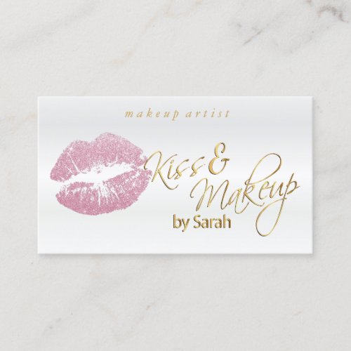Kiss and Makeup _ Pink Glitter Business Card