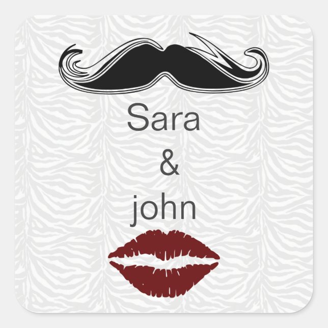 kiss and mustache zebra stripes envelope seal (Front)