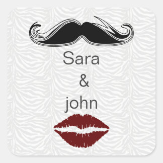 kiss and mustache zebra stripes envelope seal