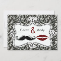 kiss and mustache zebra stripes save the date card