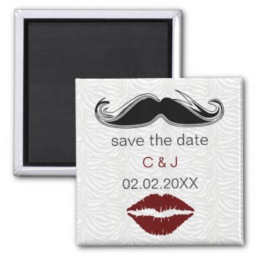 kiss and mustache zebra stripes save the date magnet