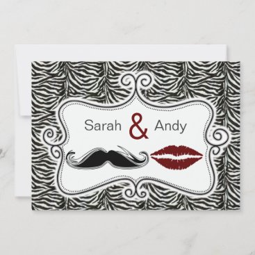 kiss and mustache zebra stripes thank you cards