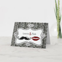 kiss and mustache zebra stripes thank you cards