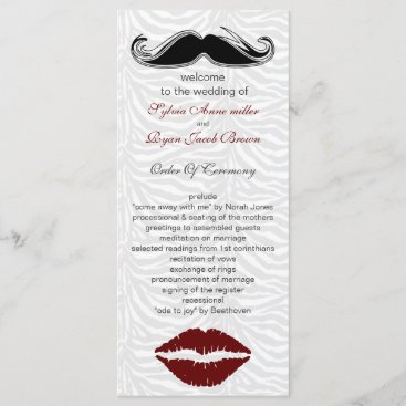 kiss and mustache zebra stripes wedding program
