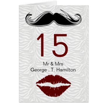 kiss and mustache zebra wedding table seating card